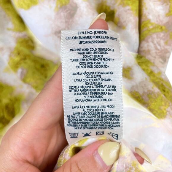 Joie Fern Yellow Green Print Smocked High Neck Sleeveless A-line Swing Blouse - Picture 13 of 13